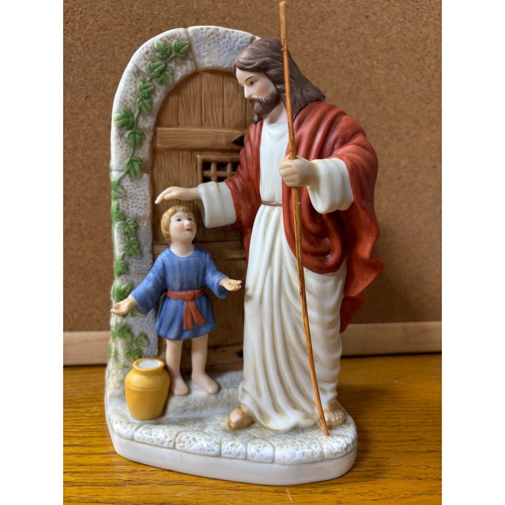 Vintage Jesus with Child Porcelain‎ Figurine Religious Statue Good Shepherd 8"